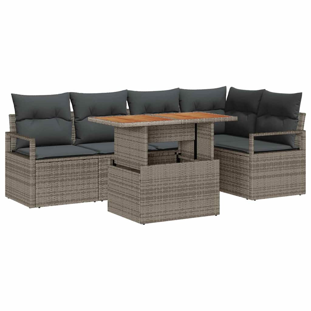 Kerti Kanapé Szett tárolóval 6 pcs Szürke Poli rattan