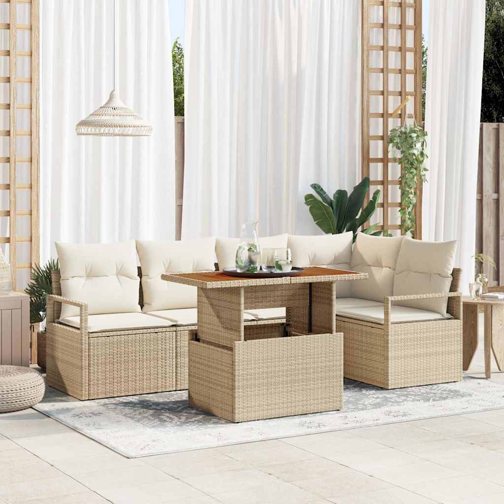 Kerti Kanapé Szett tárolóval 6 pcs Bézs Poli rattan