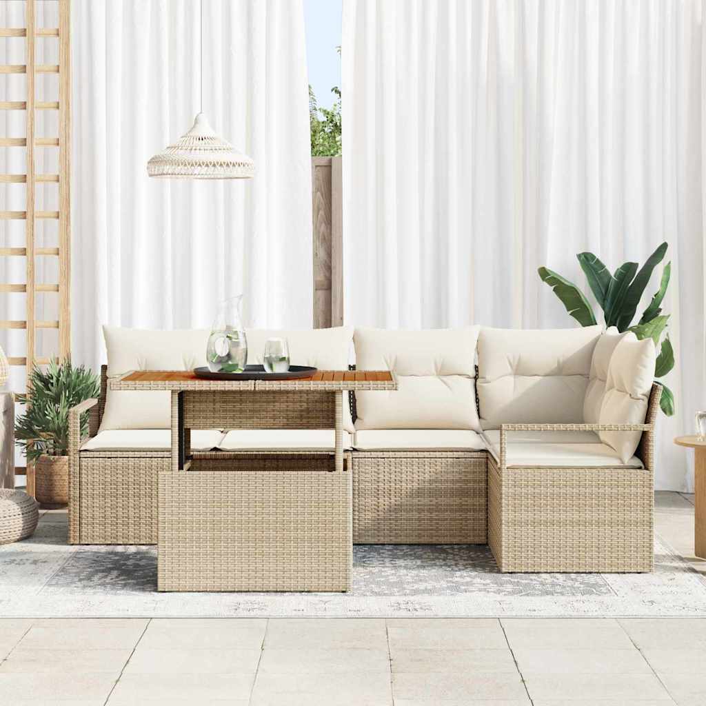 Kerti Kanapé Szett tárolóval 6 pcs Bézs Poli rattan