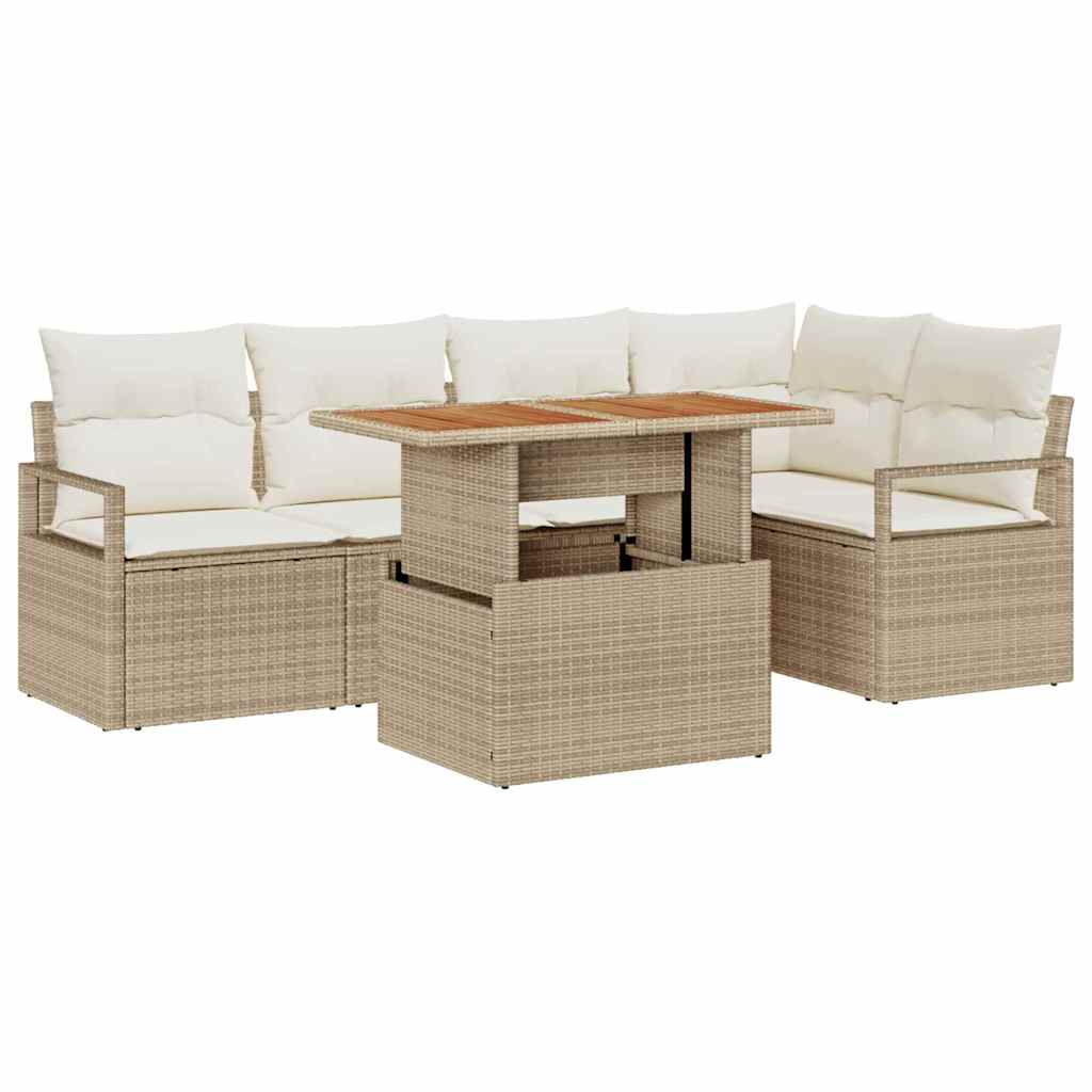 Kerti Kanapé Szett tárolóval 6 pcs Bézs Poli rattan