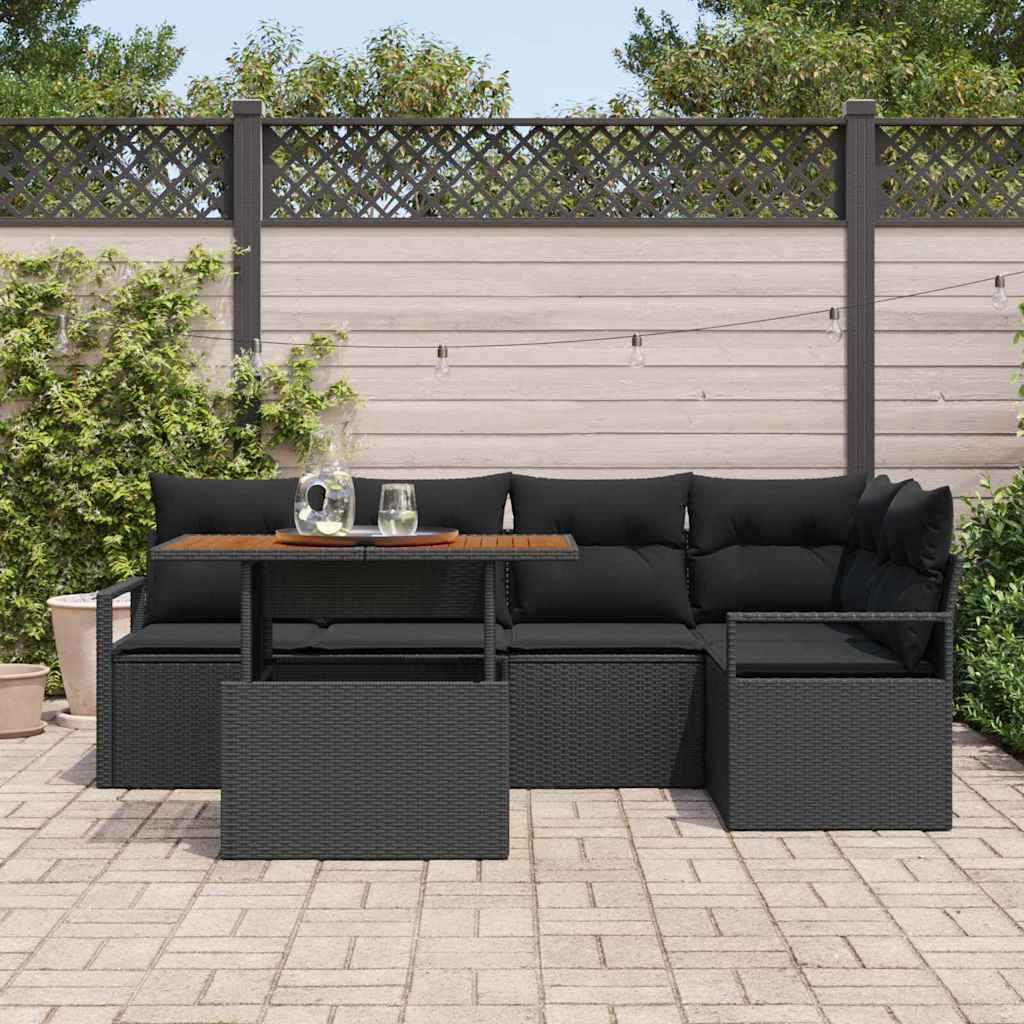 Kerti Kanapé Szett tárolóval 6 pcs Fekete Poli rattan