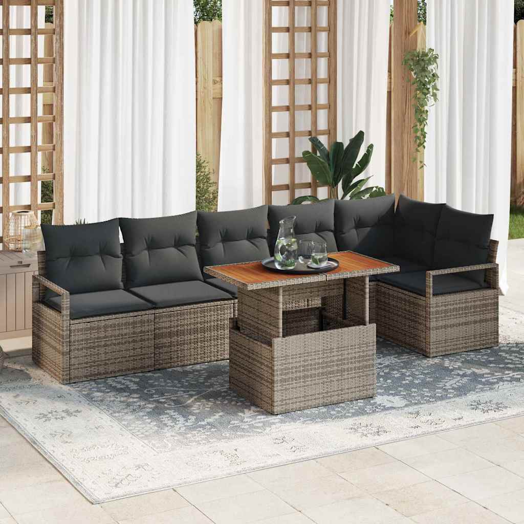 Kerti Kanapé Szett tárolóval 7 pcs Szürke Poli rattan