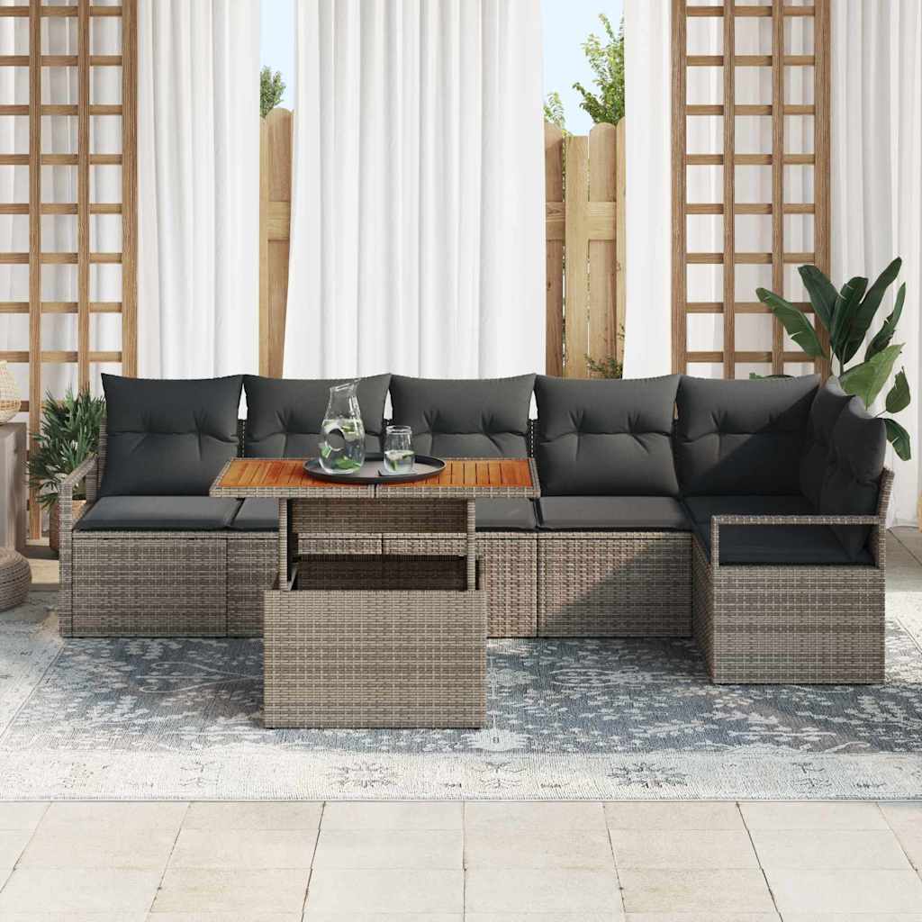 Kerti Kanapé Szett tárolóval 7 pcs Szürke Poli rattan