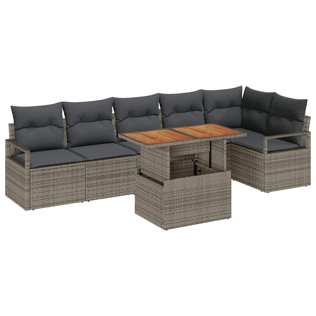Kerti Kanapé Szett tárolóval 7 pcs Szürke Poli rattan