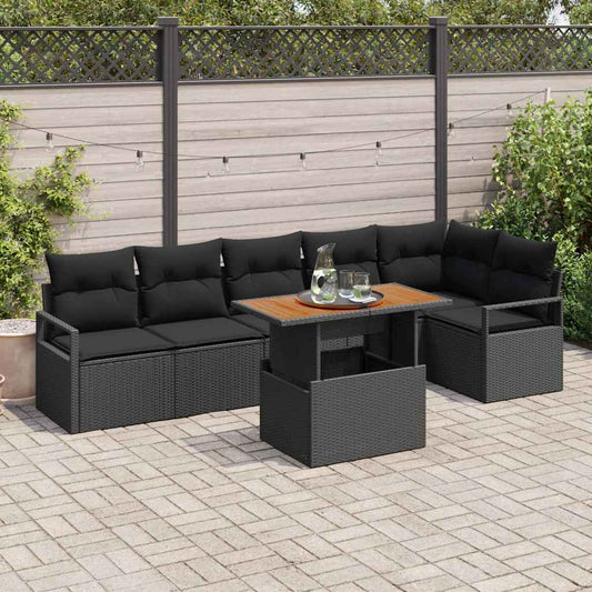 Kerti Kanapé Szett tárolóval 7 pcs Fekete Poli rattan