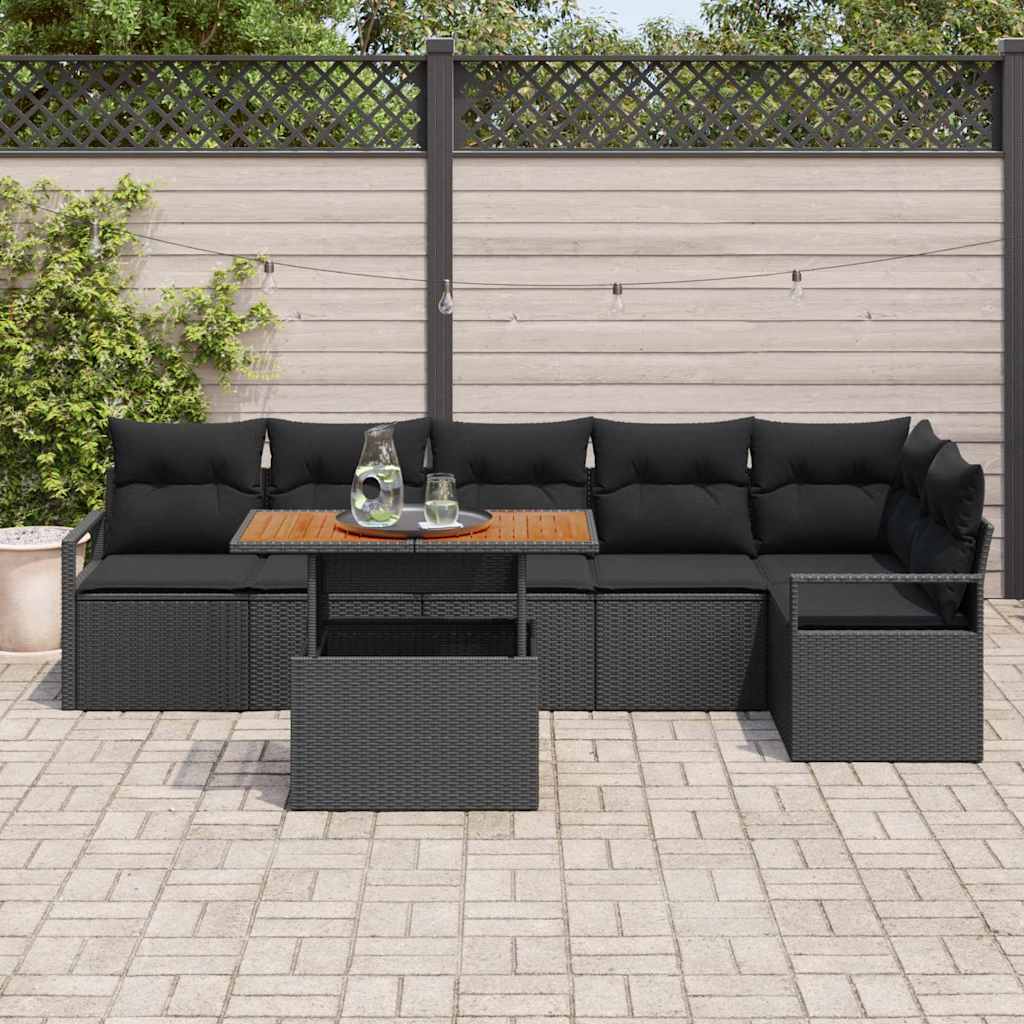 Kerti Kanapé Szett tárolóval 7 pcs Fekete Poli rattan