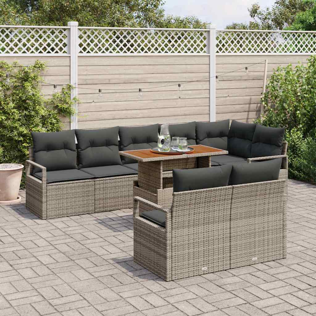 Kerti Kanapé Szett tárolóval 9 pcs Szürke Poli rattan