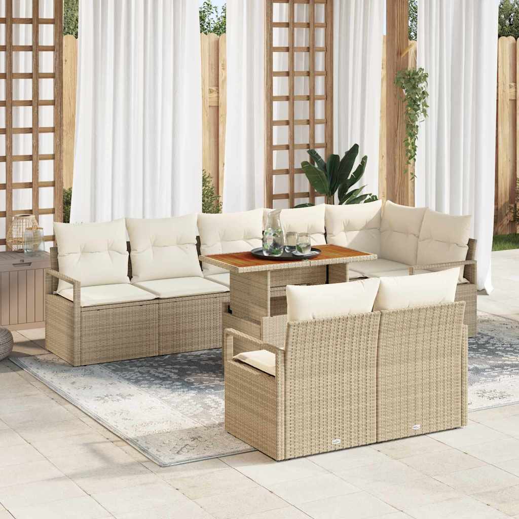 Kerti Kanapé Szett tárolóval 9 pcs Bézs Poli rattan