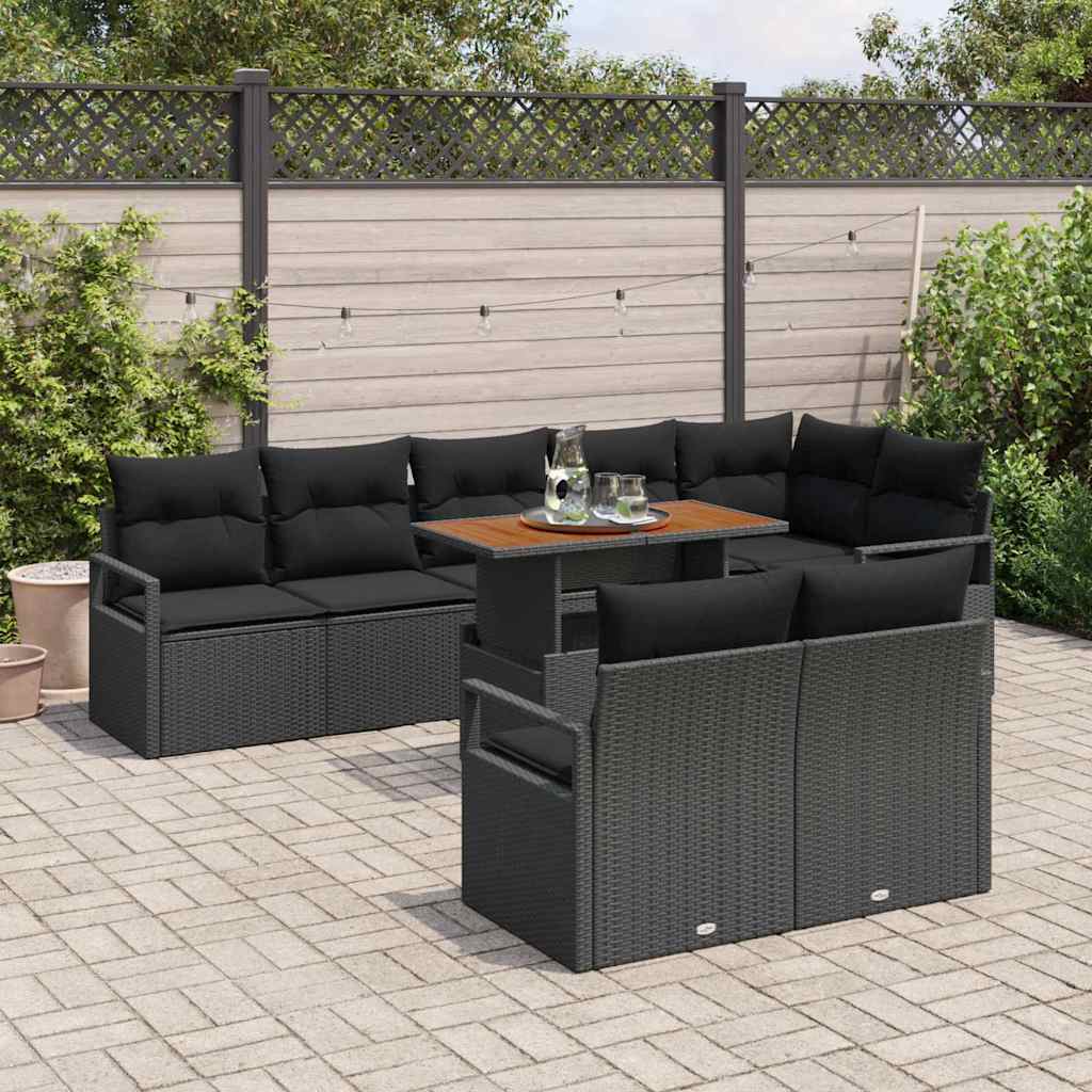 Kerti Kanapé Szett tárolóval 9 pcs Fekete Poli rattan