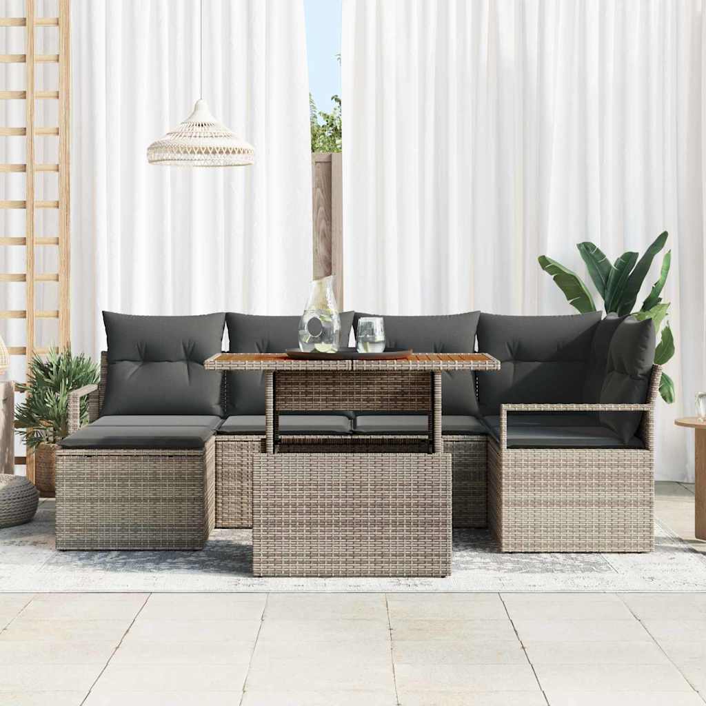 Kerti Kanapé Szett tárolóval 7 pcs Szürke Poli rattan