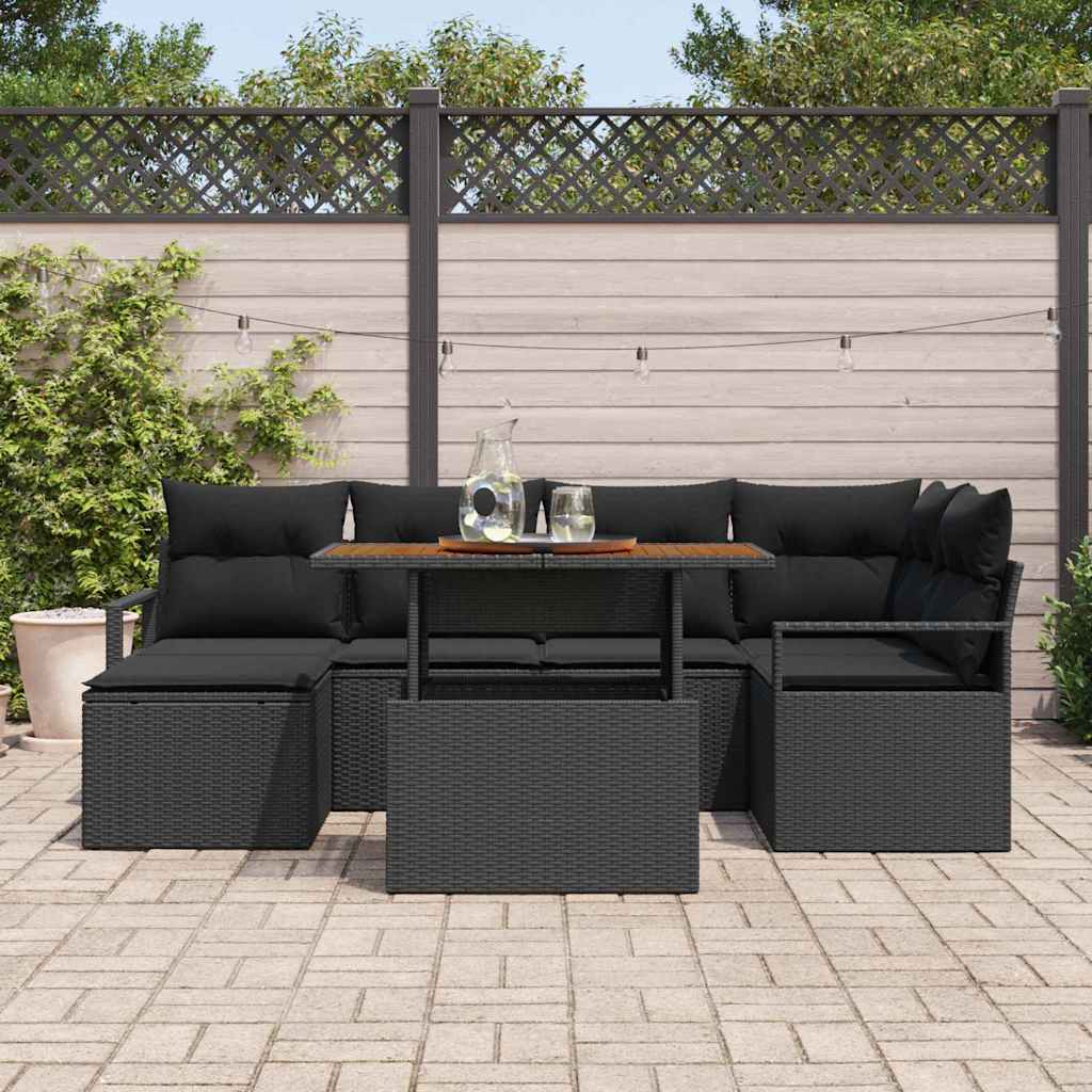 Kerti Kanapé Szett tárolóval 7 pcs Fekete Poli rattan