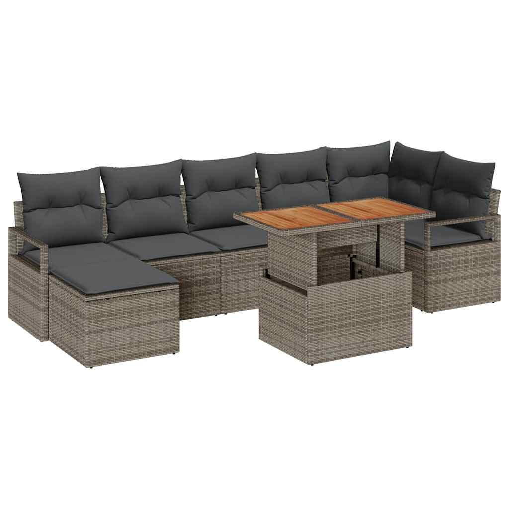 Kerti Kanapé Szett tárolóval 8 pcs Szürke Poli rattan