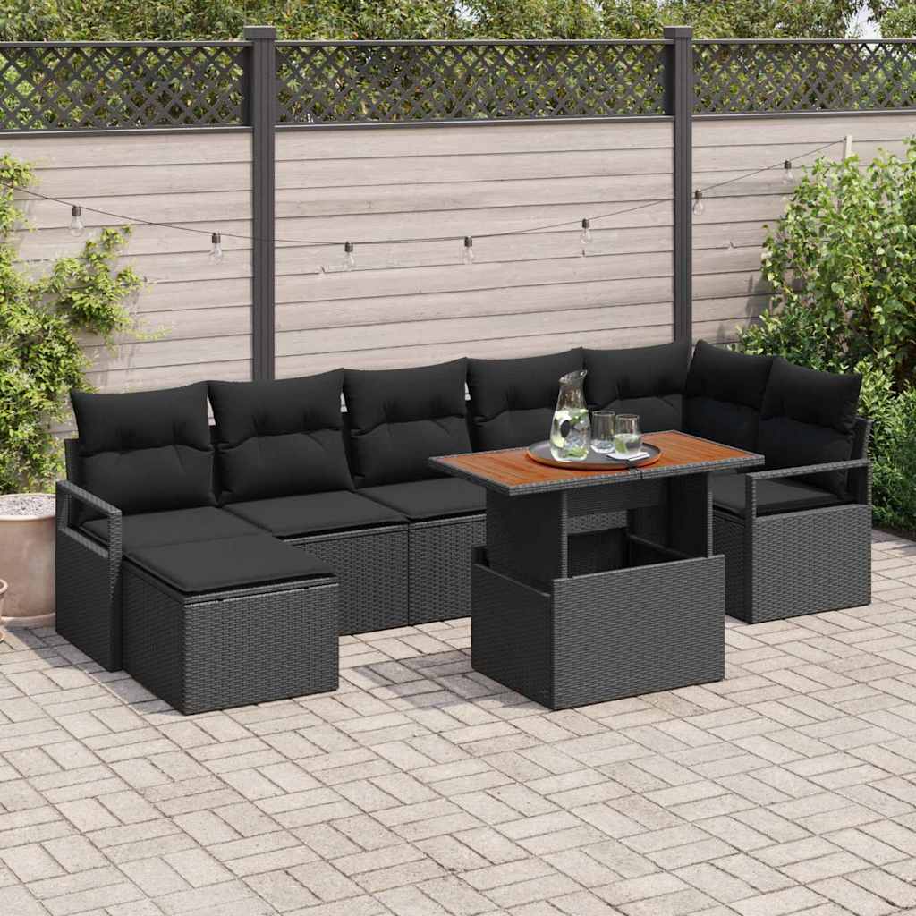 Kerti Kanapé Szett tárolóval 8 pcs Fekete Poli rattan