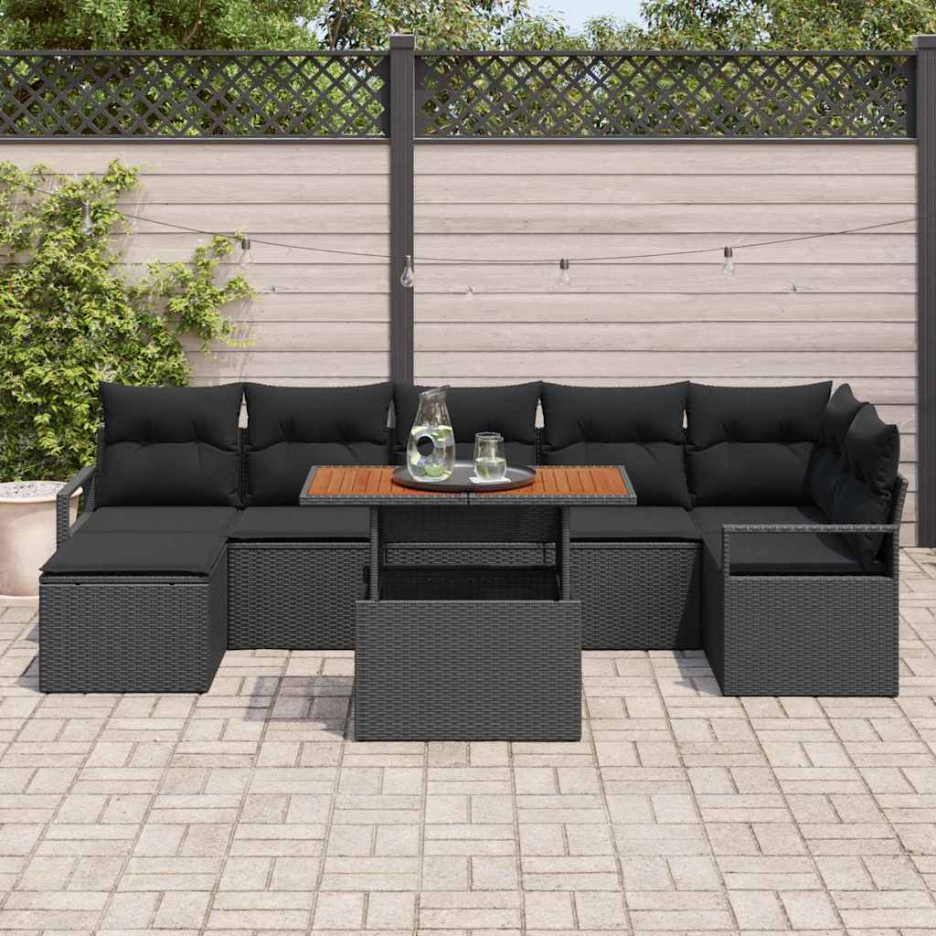 Kerti Kanapé Szett tárolóval 8 pcs Fekete Poli rattan