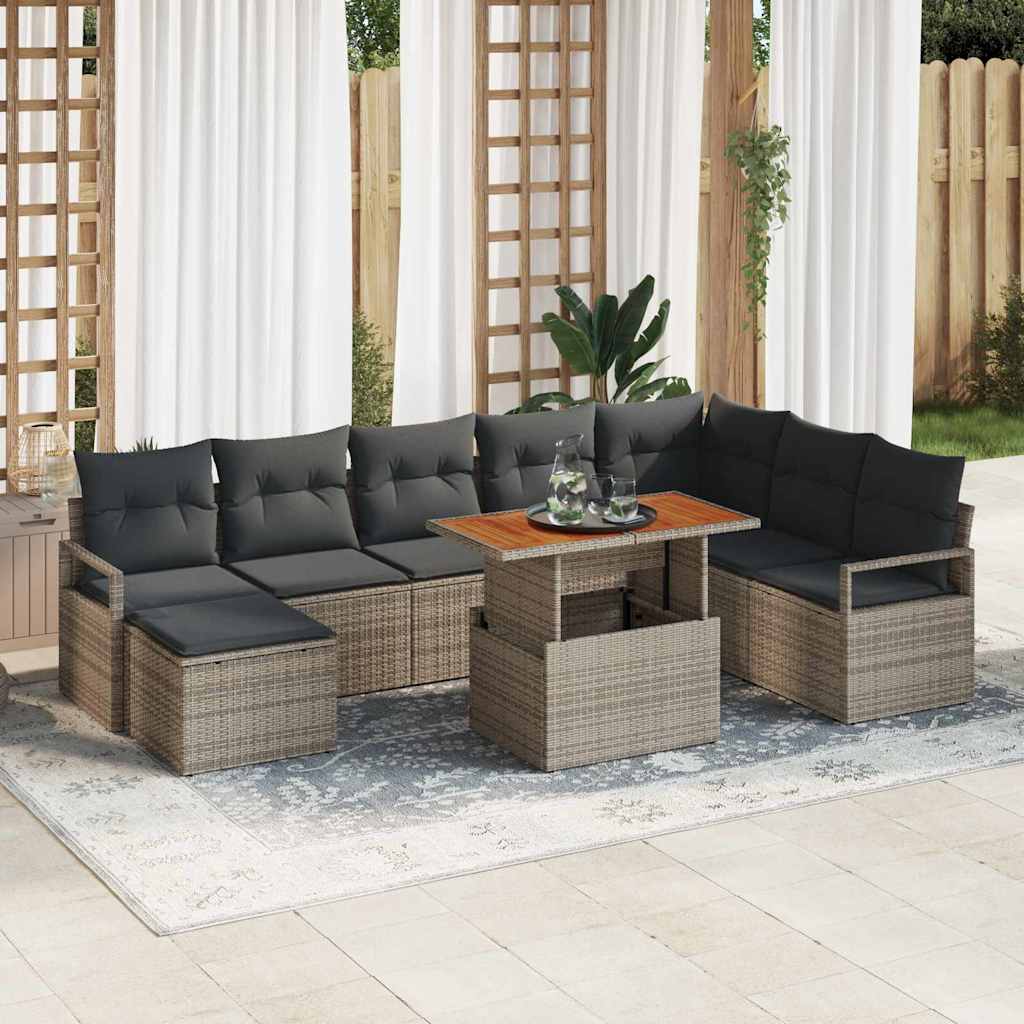 Kerti Kanapé Szett tárolóval 9 pcs Szürke Poli rattan