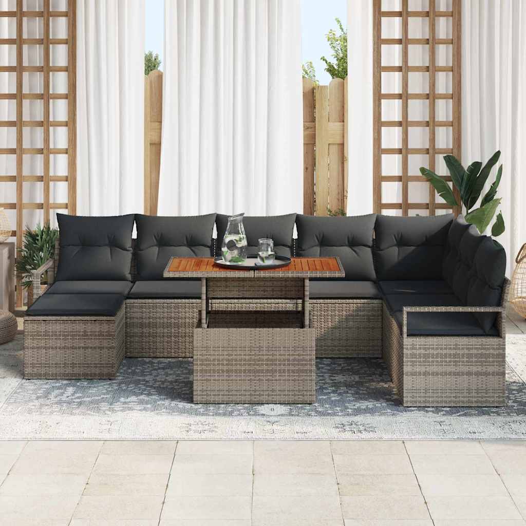 Kerti Kanapé Szett tárolóval 9 pcs Szürke Poli rattan