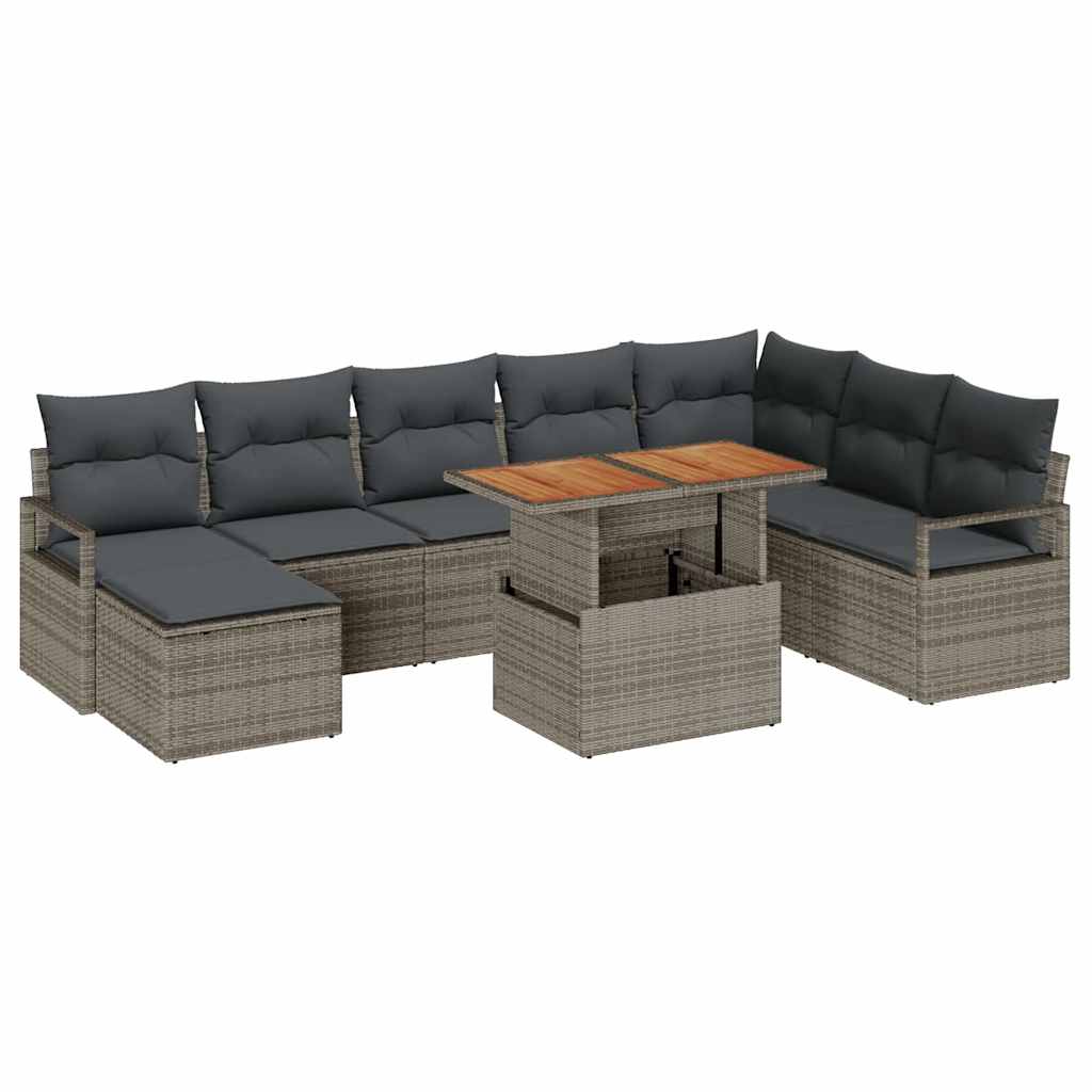 Kerti Kanapé Szett tárolóval 9 pcs Szürke Poli rattan