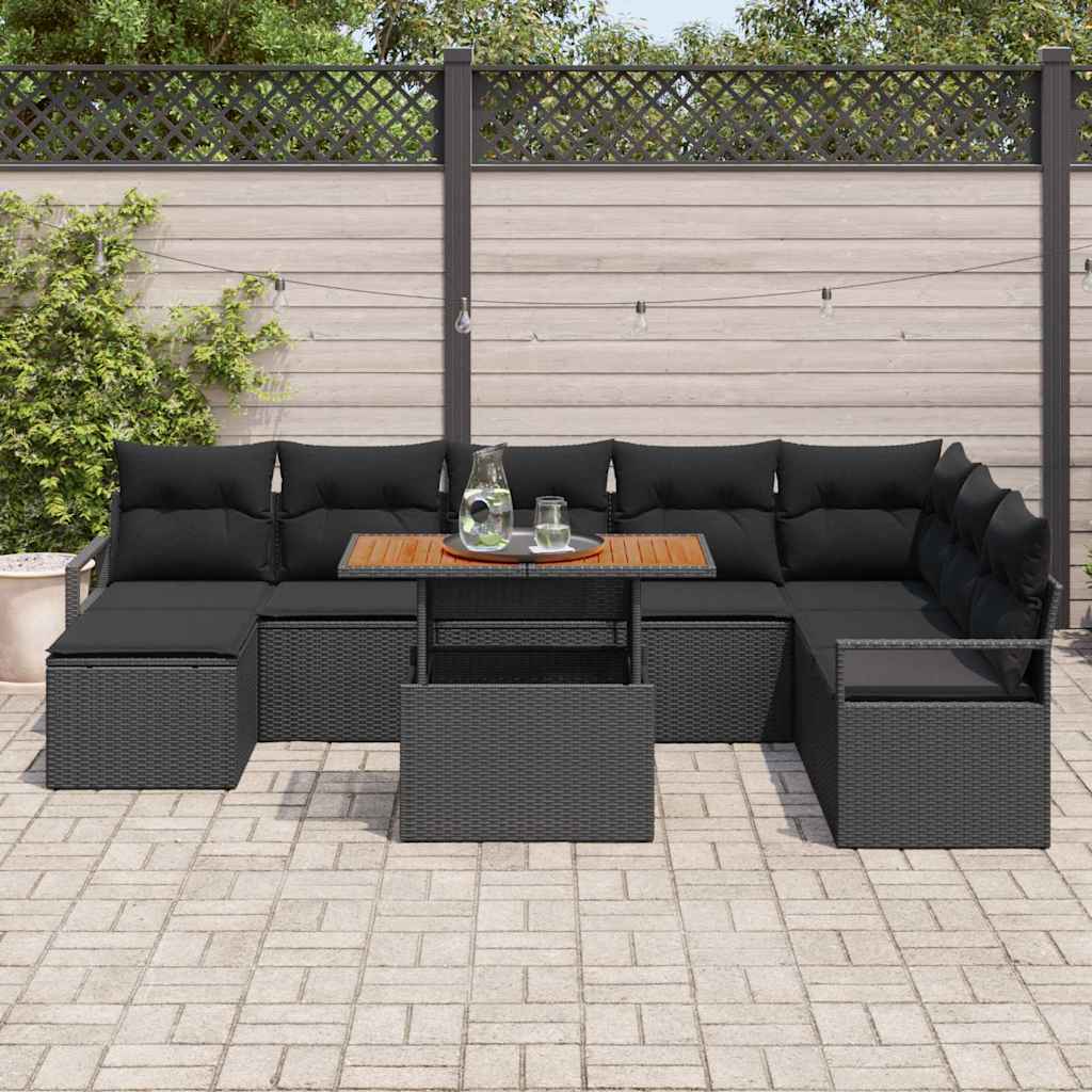 Kerti Kanapé Szett tárolóval 9 pcs Fekete Poli rattan