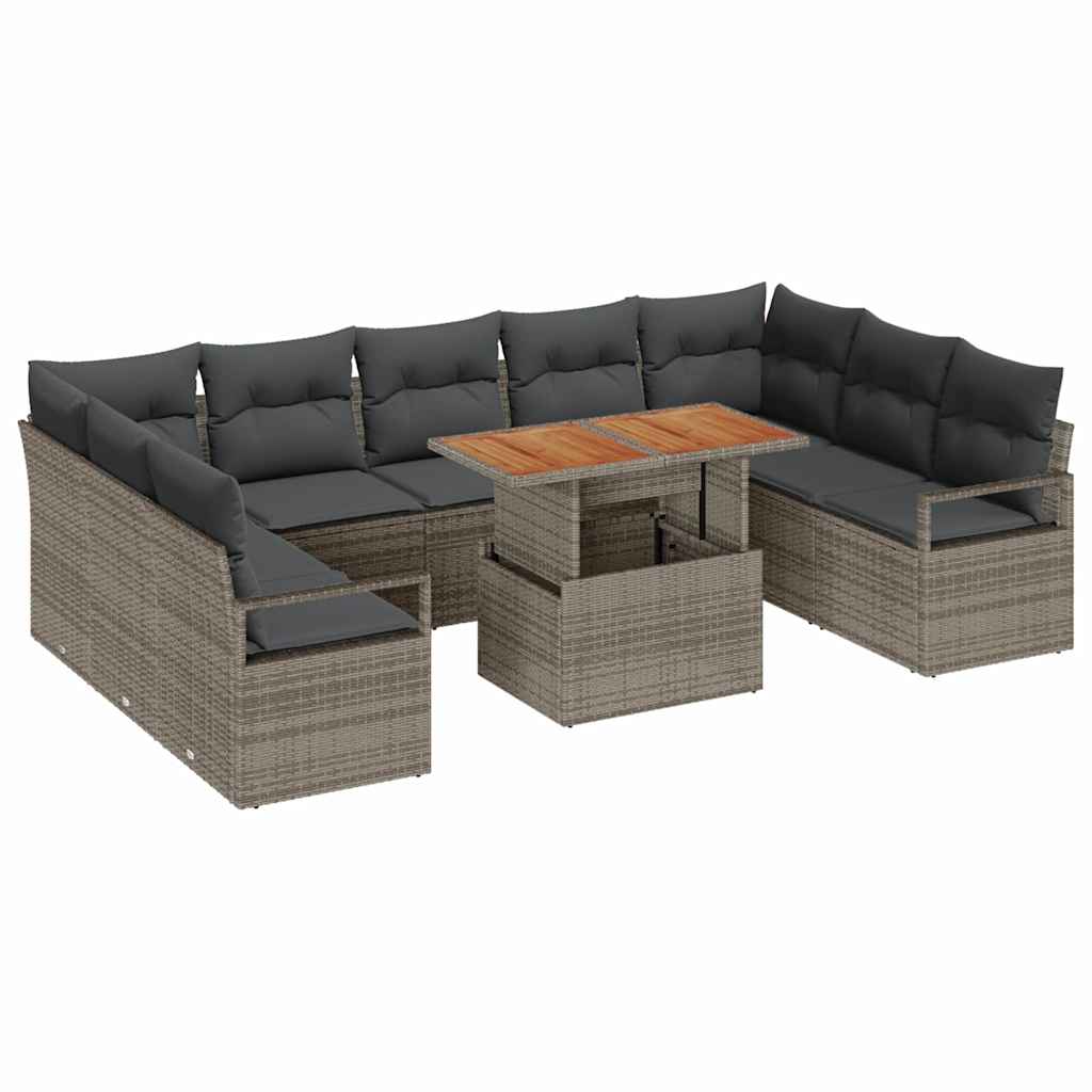 Kerti Kanapé Szett tárolóval 10 pcs Szürke Poli rattan