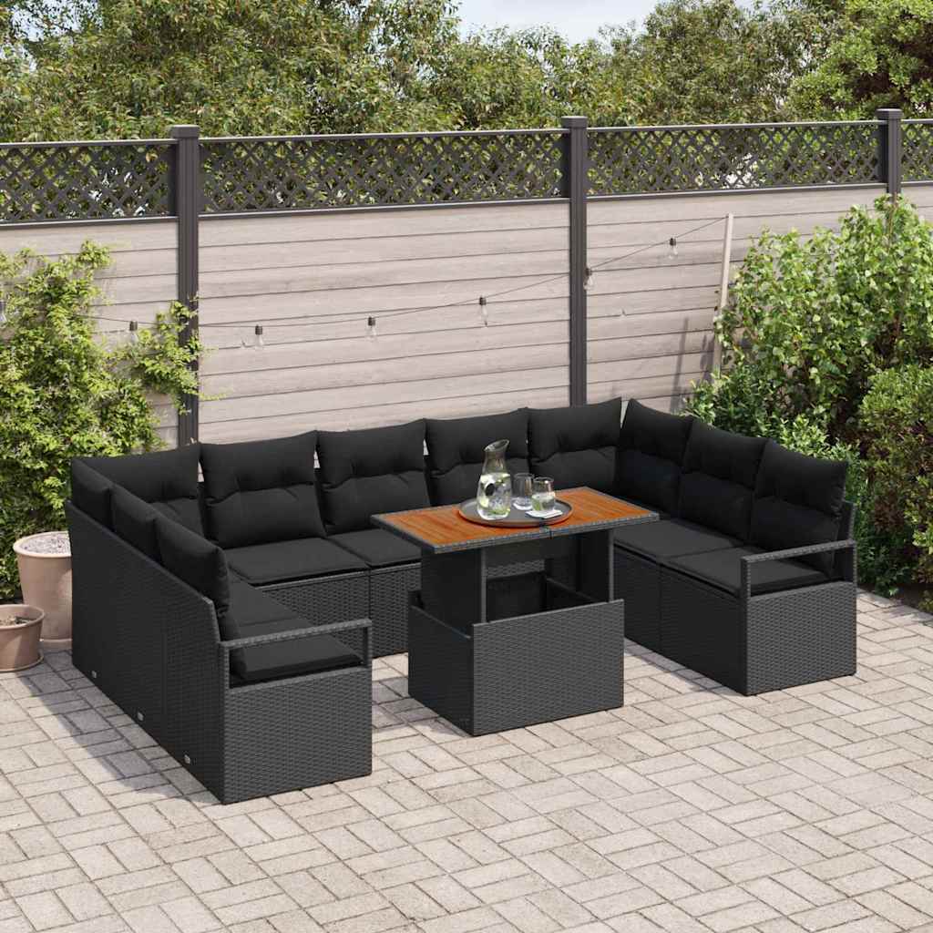 Kerti Kanapé Szett tárolóval 10 pcs Fekete Poli rattan