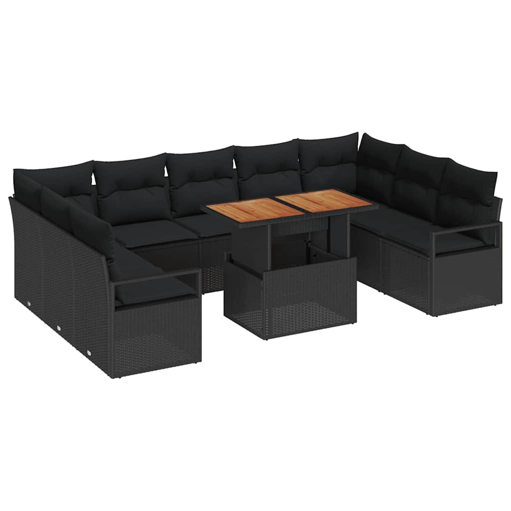 Kerti Kanapé Szett tárolóval 10 pcs Fekete Poli rattan