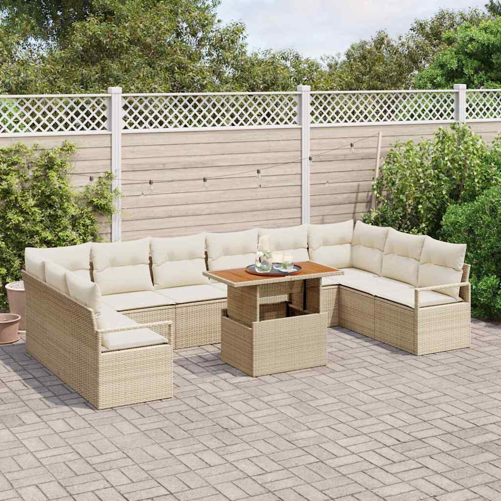 Kerti Kanapé Szett tárolóval 11 pcs Bézs Poli rattan