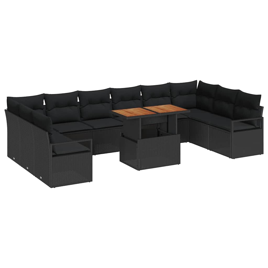 Kerti Kanapé Szett tárolóval 11 pcs Fekete Poli rattan