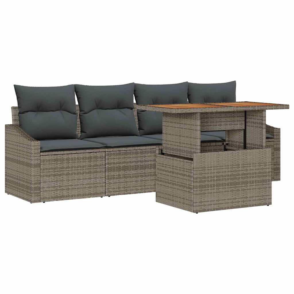 Kerti Kanapé Szett tárolóval 5 pcs Szürke Poli rattan