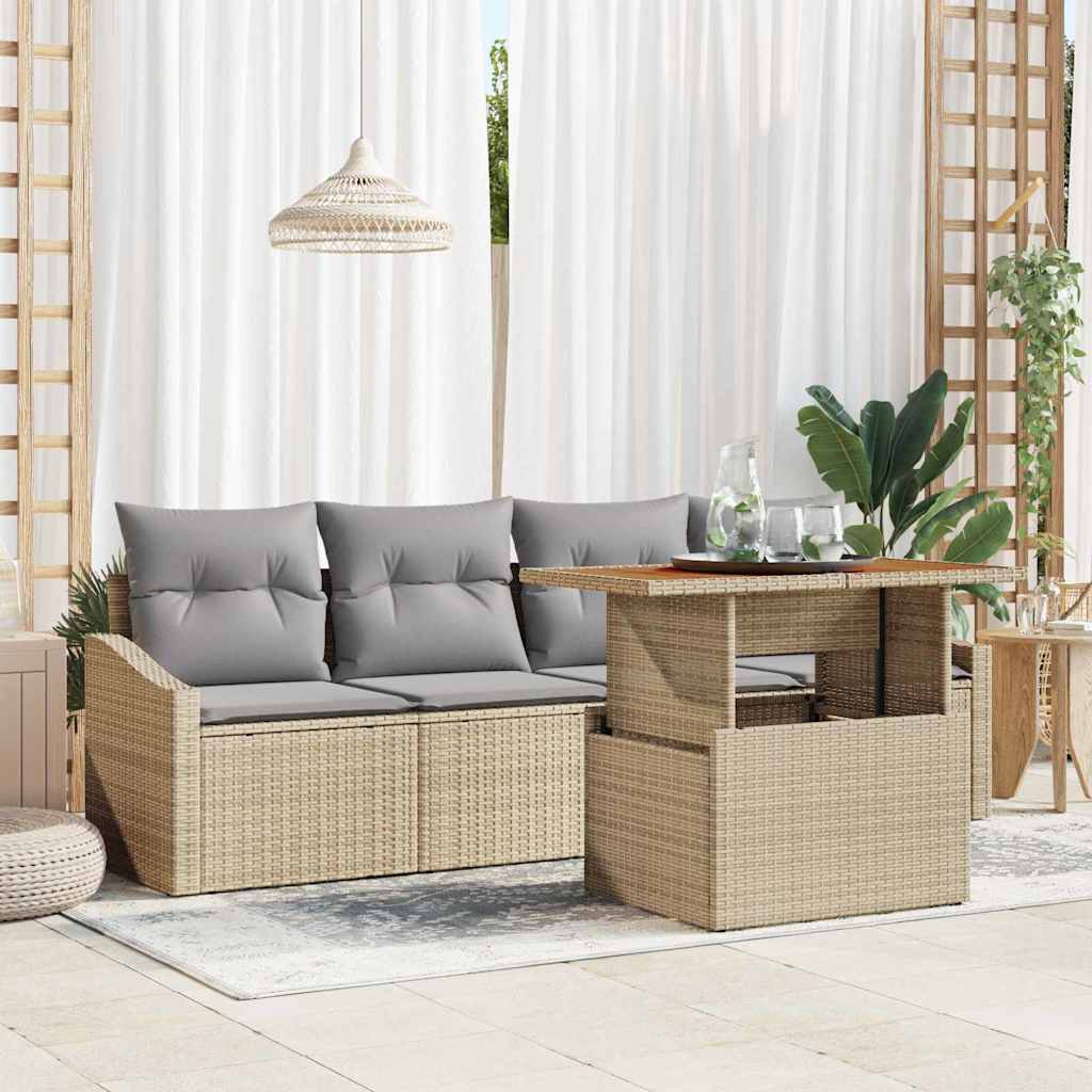 Kerti Kanapé Szett tárolóval 5 pcs Bézs Poli rattan