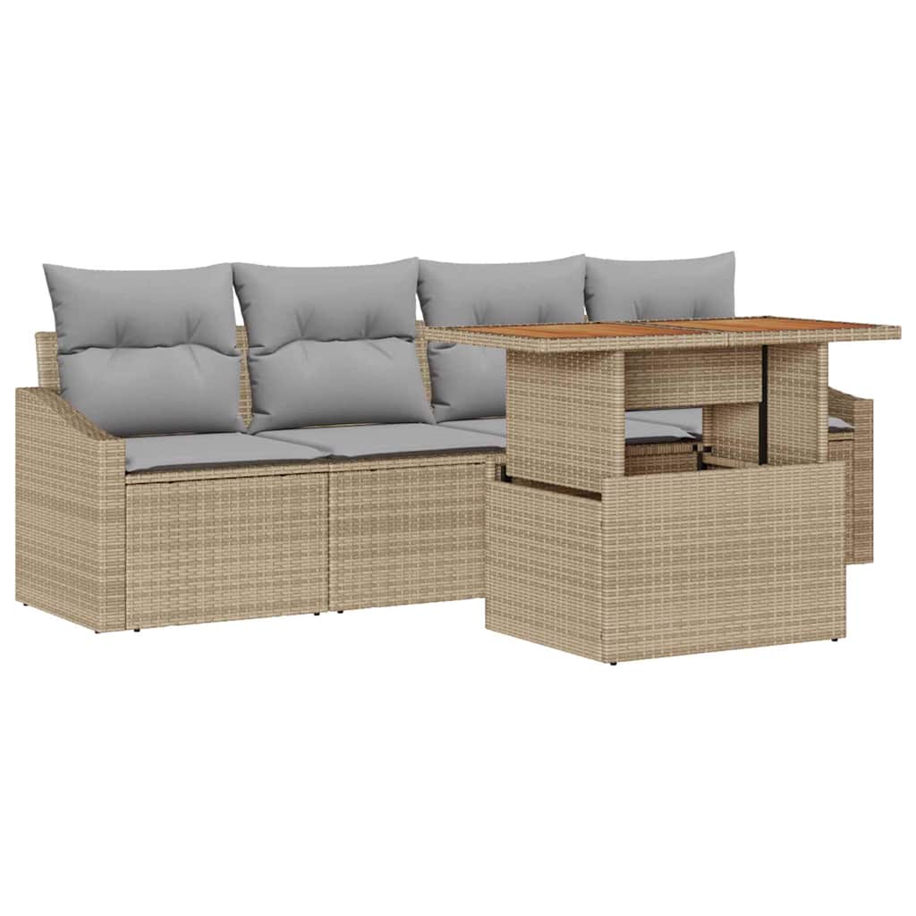Kerti Kanapé Szett tárolóval 5 pcs Bézs Poli rattan