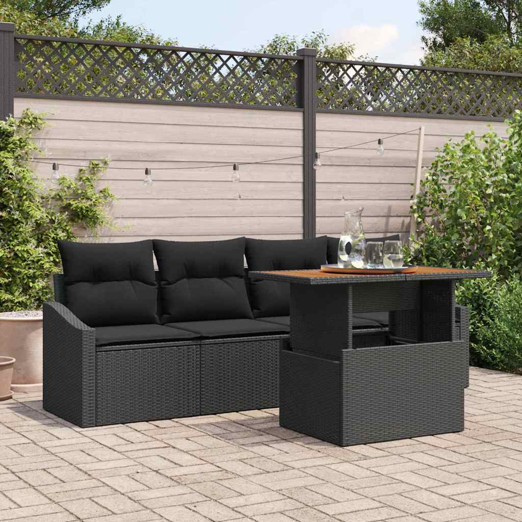 Kerti Kanapé Szett tárolóval 5 pcs Fekete Poli rattan
