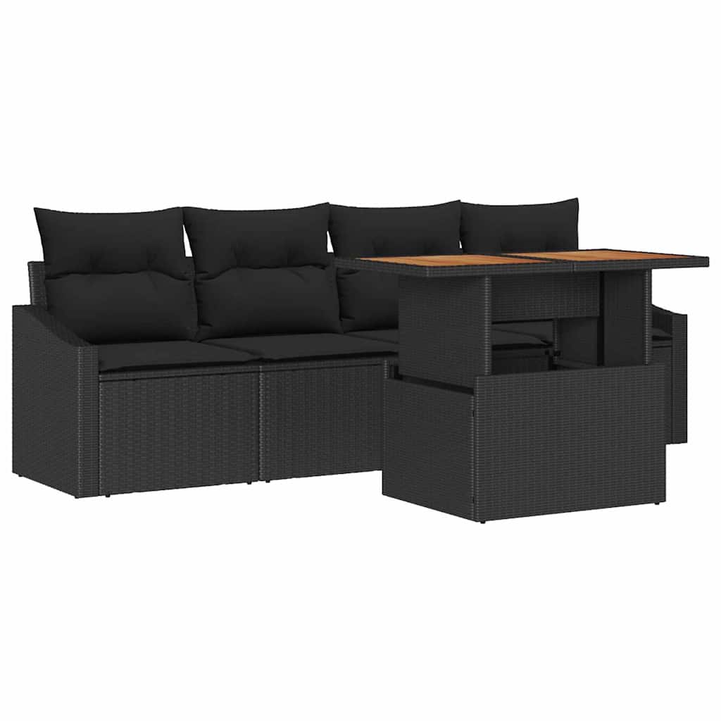 Kerti Kanapé Szett tárolóval 5 pcs Fekete Poli rattan