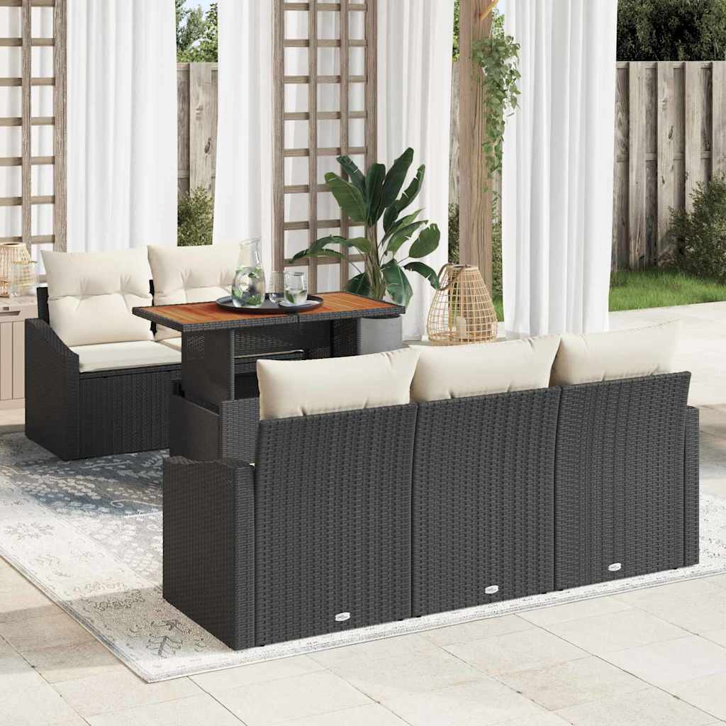 Kerti Kanapé Szett tárolóval 6 pcs Fekete Poli rattan