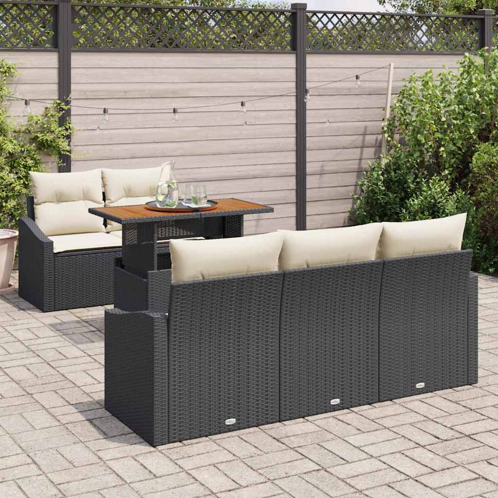 Kerti Kanapé Szett tárolóval 6 pcs Fekete Poli rattan