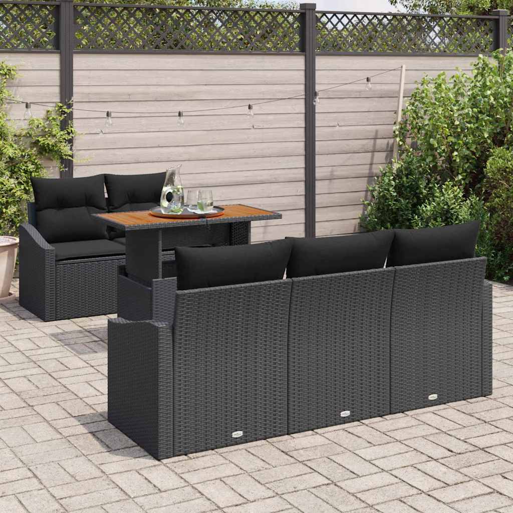 Kerti Kanapé Szett tárolóval 6 pcs Fekete Poli rattan