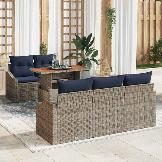 Kerti Kanapé Szett tárolóval 6 pcs Szürke Poli rattan
