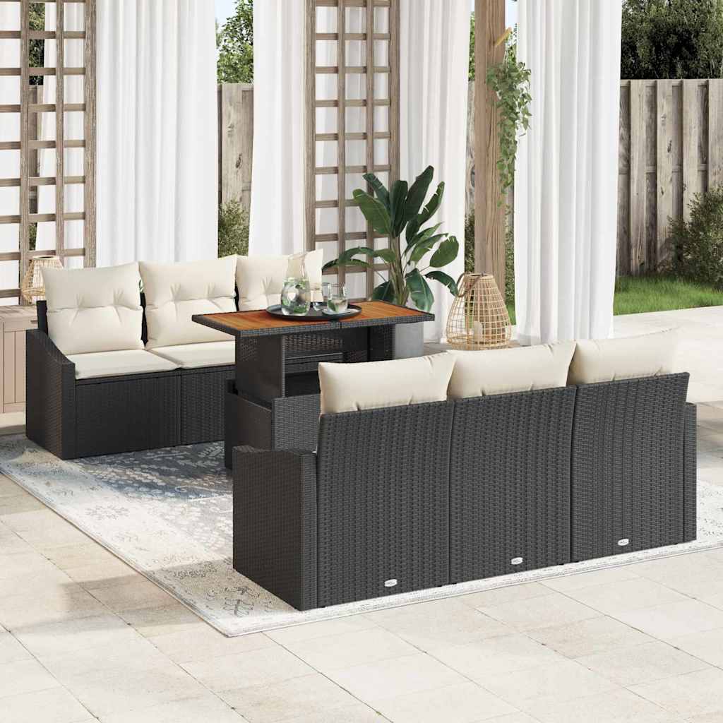 Kerti Kanapé Szett tárolóval 7 pcs Fekete Poli rattan