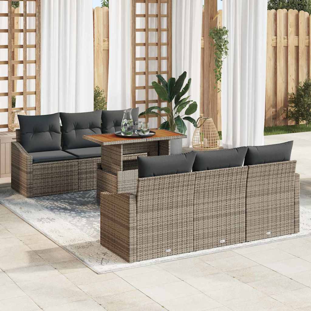 Kerti Kanapé Szett tárolóval 7 pcs Szürke Poli rattan