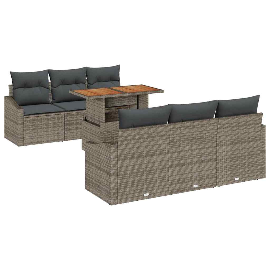 Kerti Kanapé Szett tárolóval 7 pcs Szürke Poli rattan