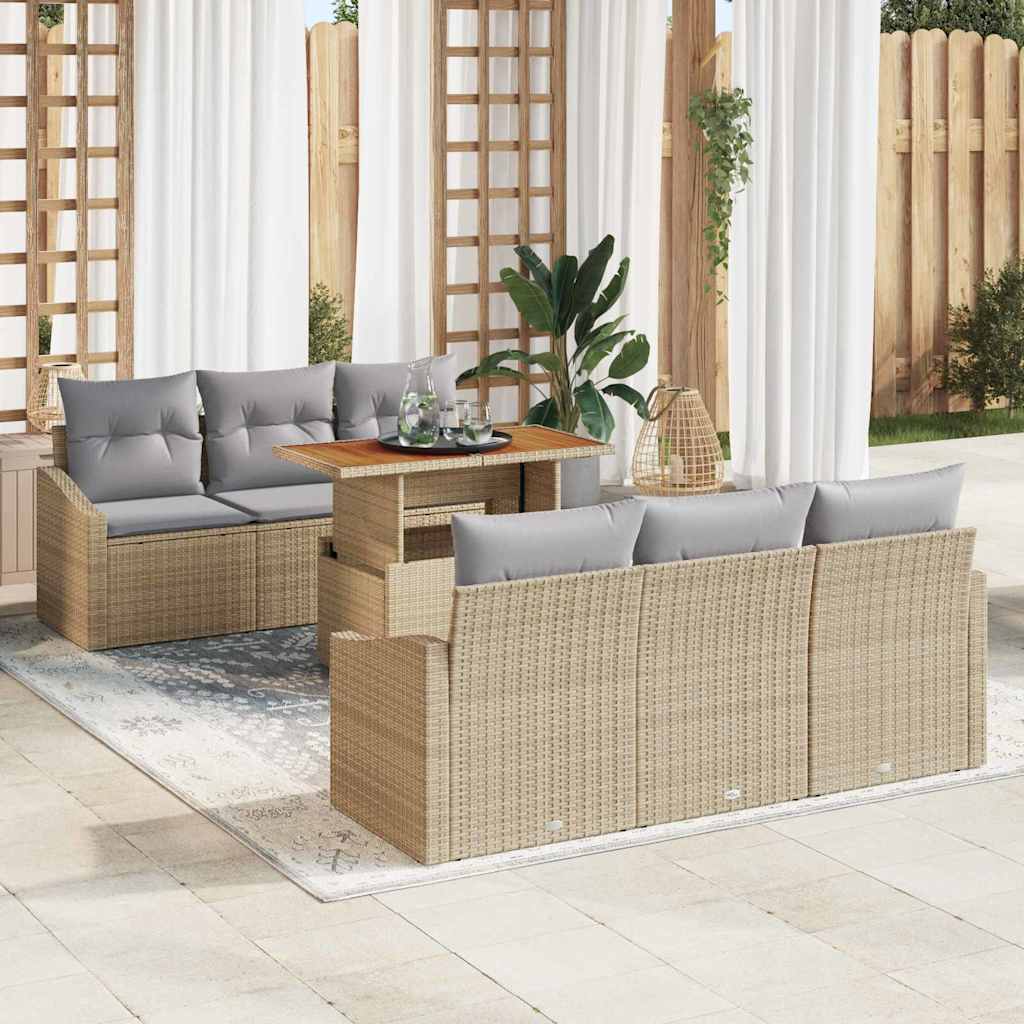 Kerti Kanapé Szett tárolóval 7 pcs Bézs Poli rattan