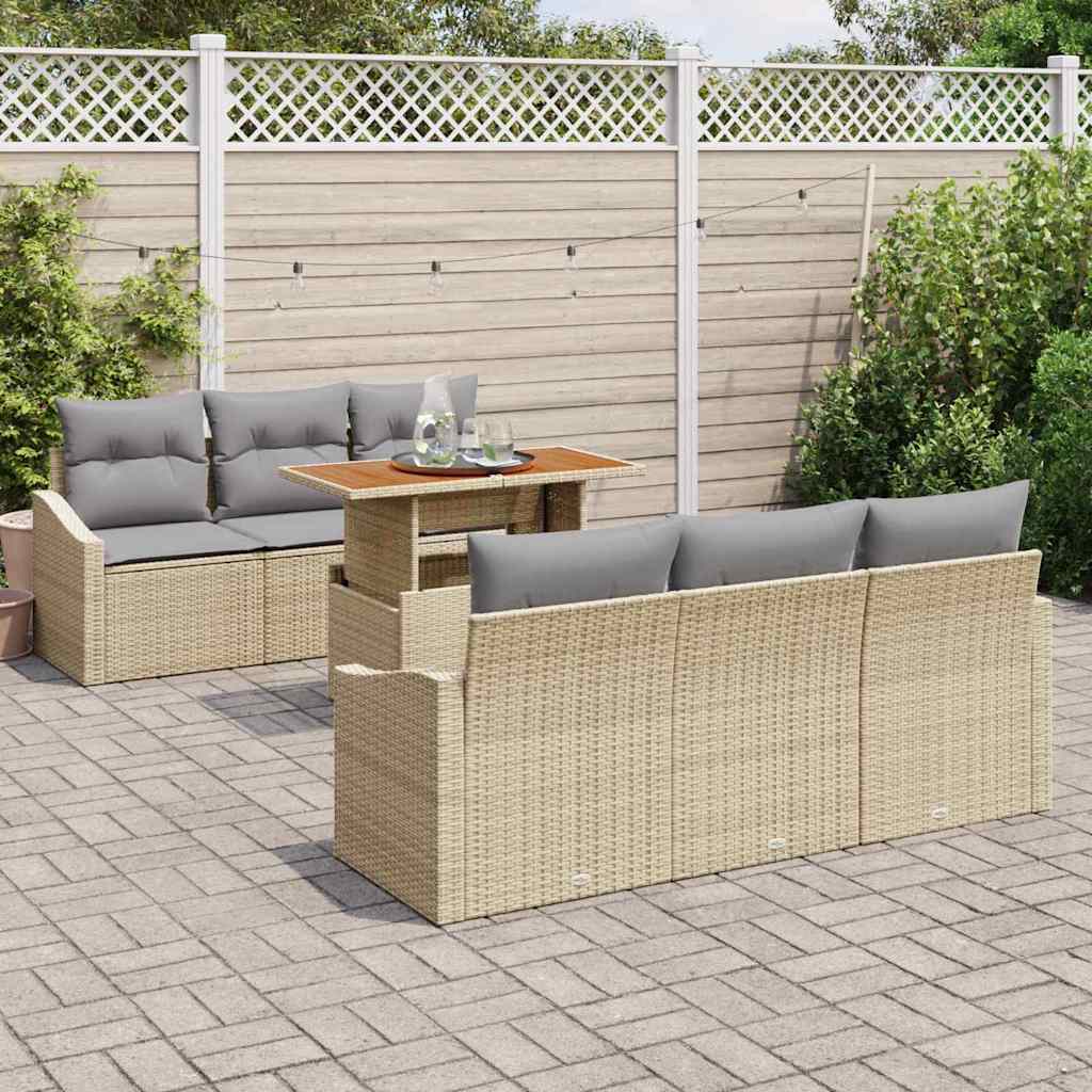 Kerti Kanapé Szett tárolóval 7 pcs Bézs Poli rattan