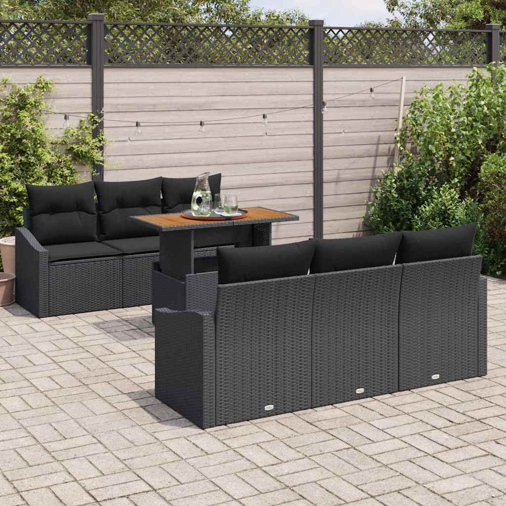 Kerti Kanapé Szett tárolóval 7 pcs Fekete Poli rattan