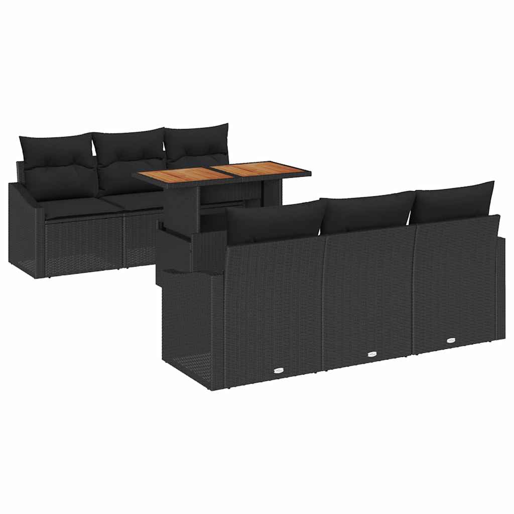 Kerti Kanapé Szett tárolóval 7 pcs Fekete Poli rattan