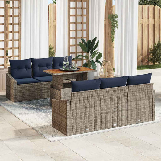 Kerti Kanapé Szett tárolóval 7 pcs Szürke Poli rattan