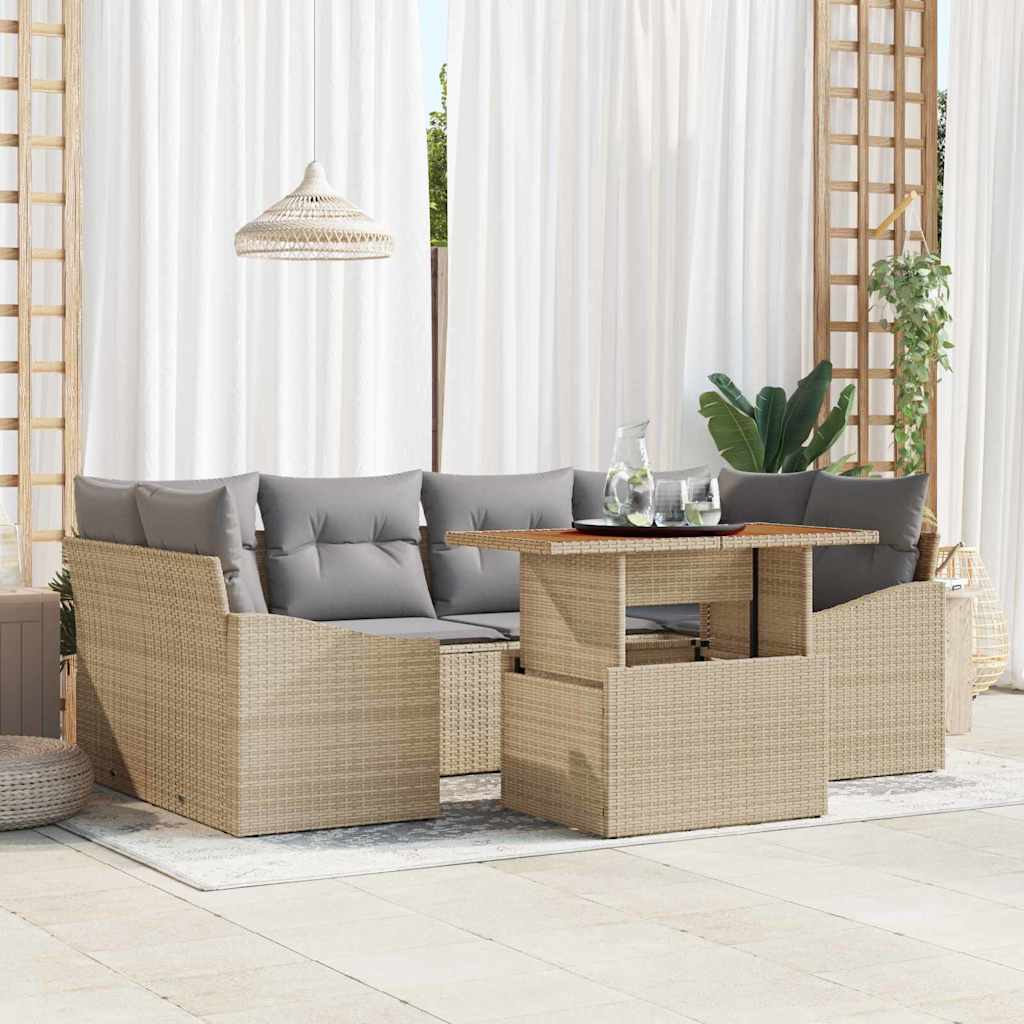 Kerti Kanapé Szett tárolóval 7 pcs Bézs Poli rattan