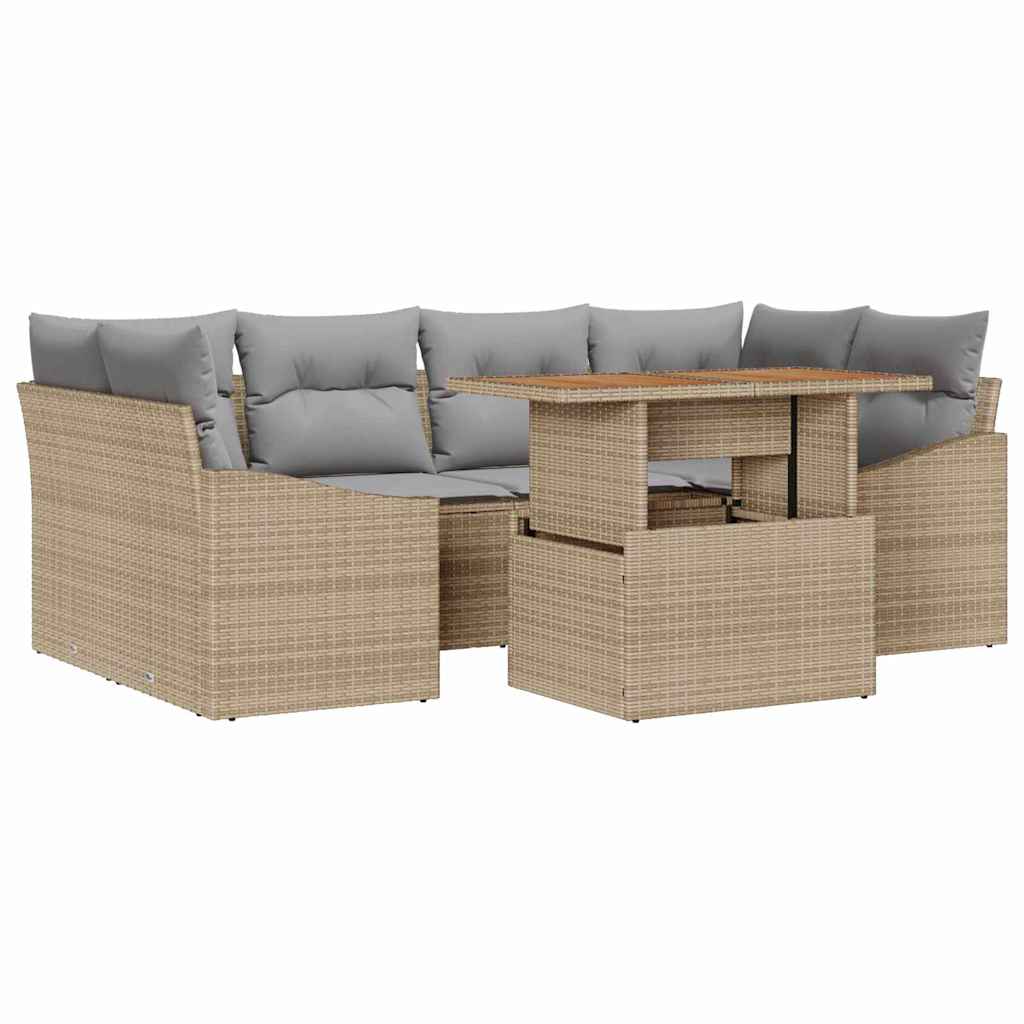 Kerti Kanapé Szett tárolóval 7 pcs Bézs Poli rattan