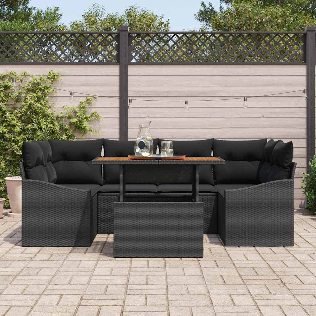Kerti Kanapé Szett tárolóval 7 pcs Fekete Poli rattan