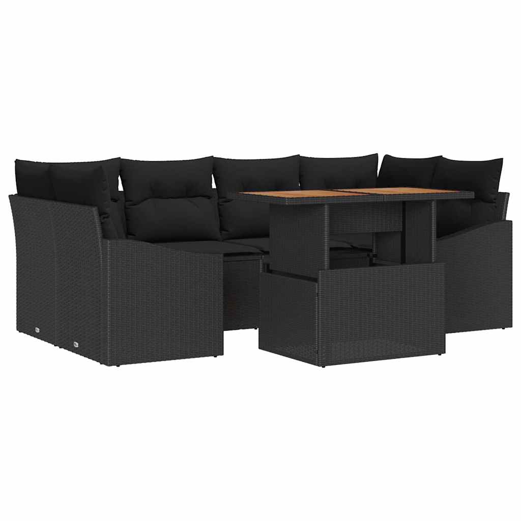 Kerti Kanapé Szett tárolóval 7 pcs Fekete Poli rattan