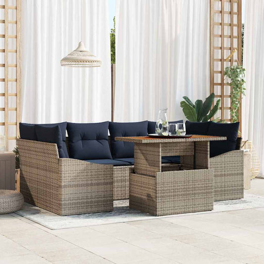 Kerti Kanapé Szett tárolóval 7 pcs Szürke Poli rattan