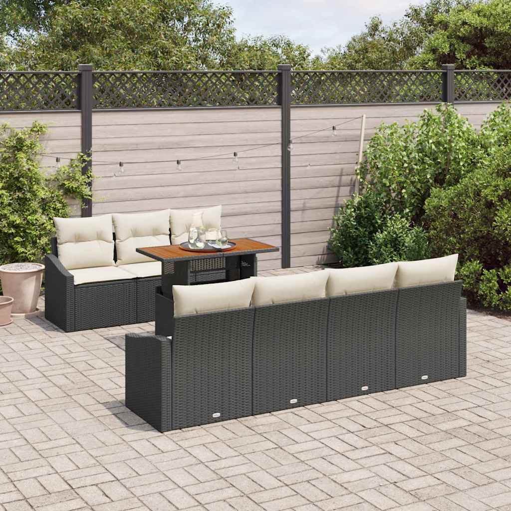 Kerti Kanapé Szett tárolóval 8 pcs Fekete Poli rattan